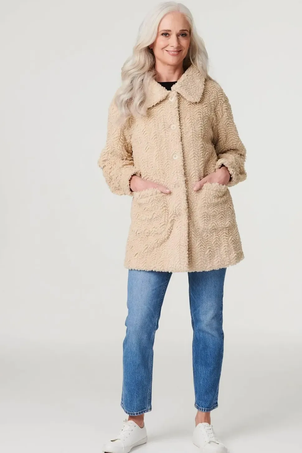 Textured Faux Fur Teddy Coat