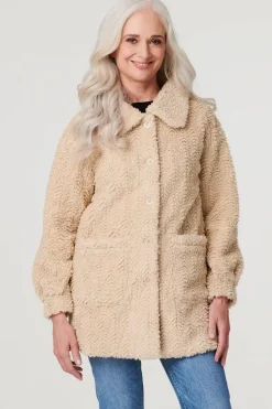 Textured Faux Fur Teddy Coat