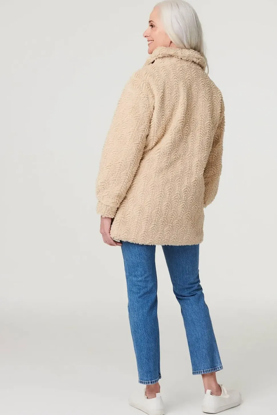 Textured Faux Fur Teddy Coat