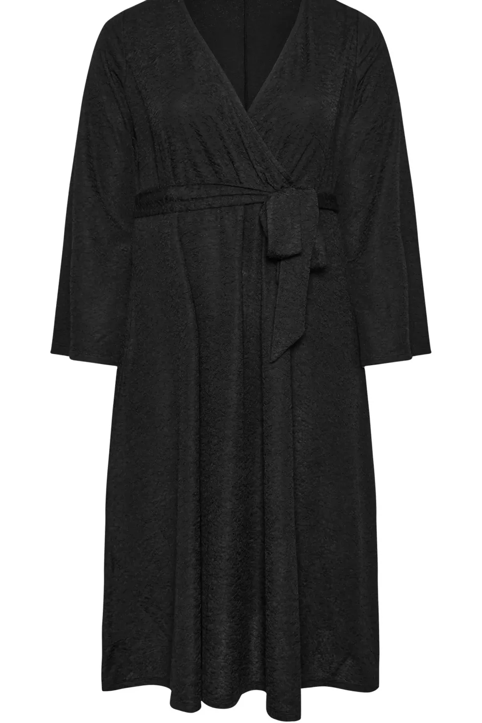Textured Flare Sleeve Wrap Dress