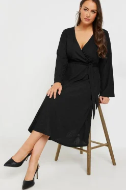 Textured Flare Sleeve Wrap Dress
