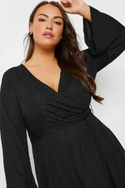 Textured Flare Sleeve Wrap Dress
