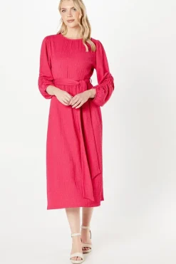Textured Jersey Belted Midi Dress