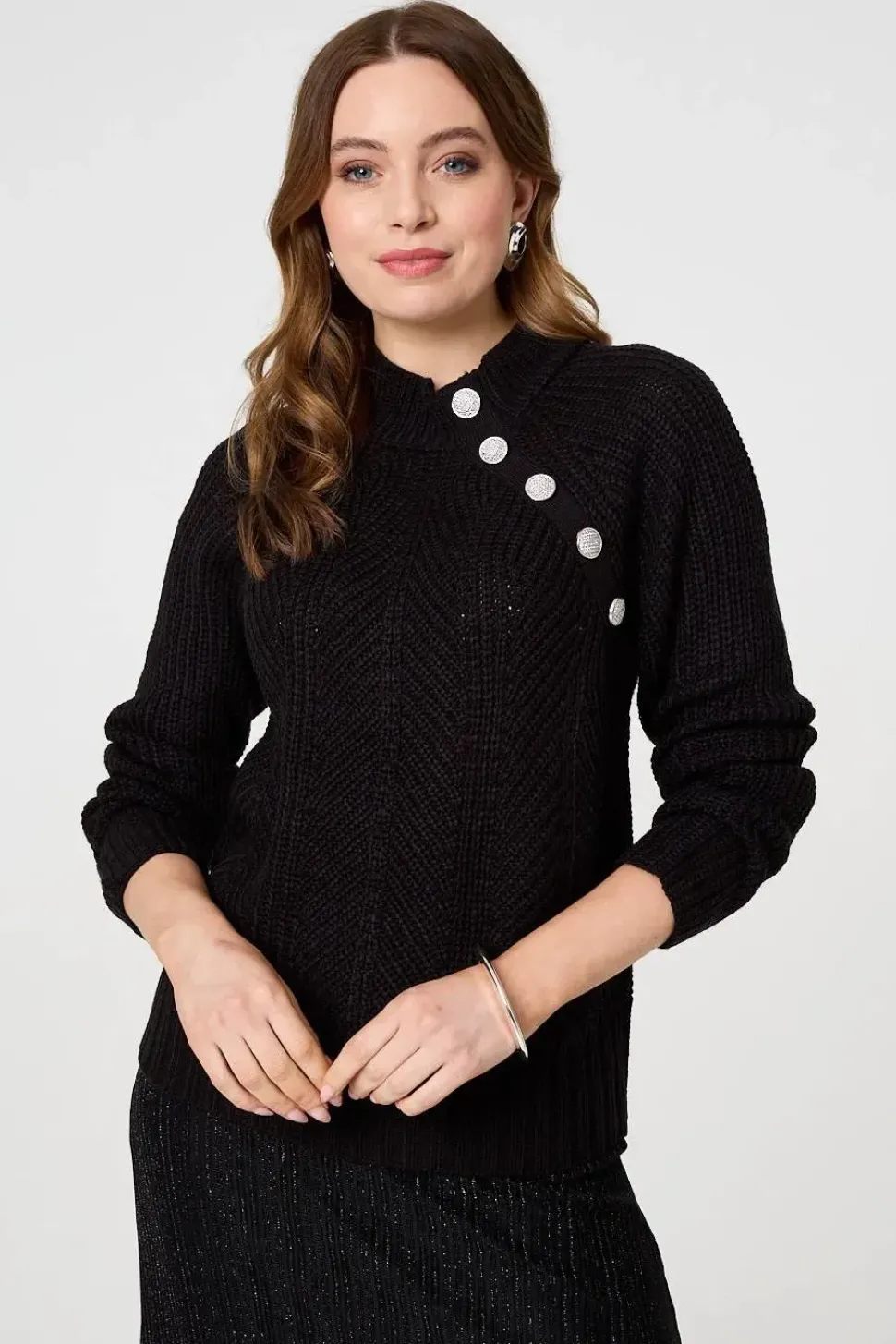 Textured Knit Button Detail Jumper