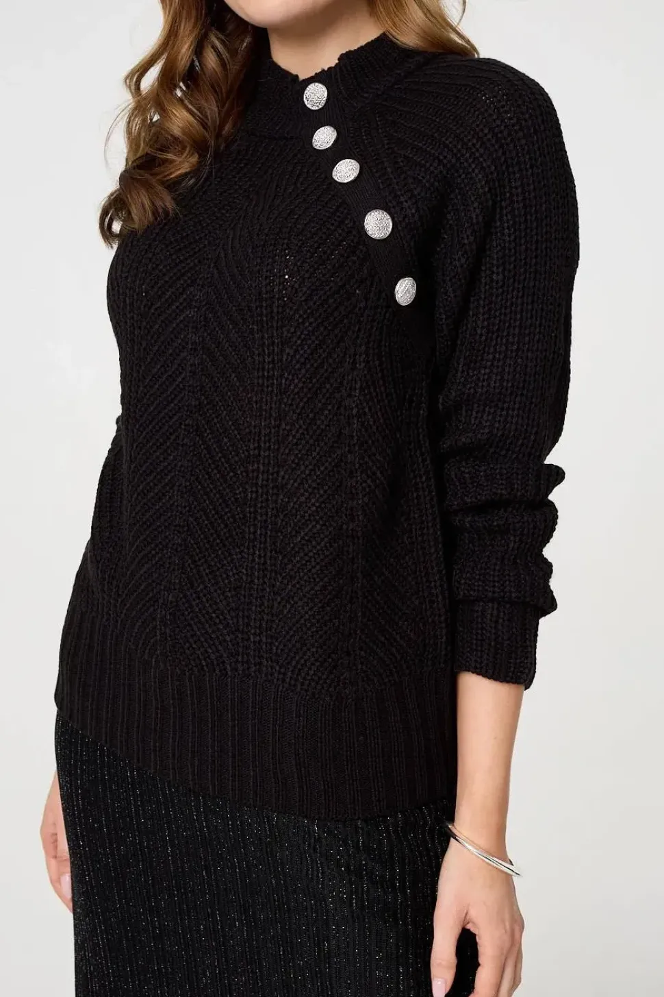 Textured Knit Button Detail Jumper