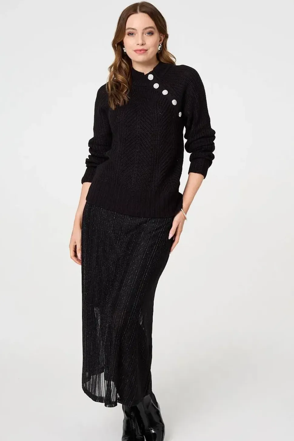 Textured Knit Button Detail Jumper