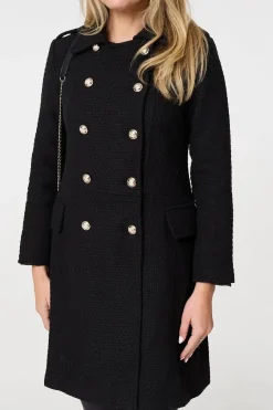 Textured Knit Button Front Trench Coat