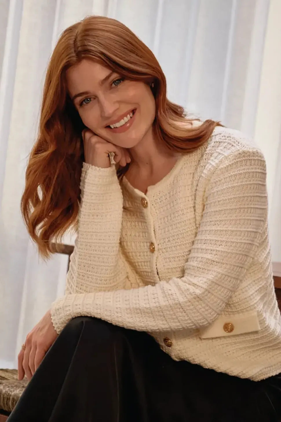 Textured Knit Metallic Button Cardigan
