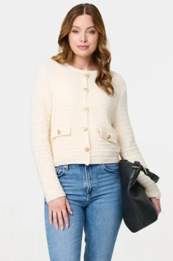 Textured Knit Metallic Button Cardigan