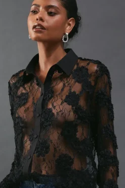 Textured Lace Sheer Shirt