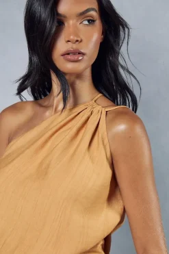 Textured Linen Look Drape Detail Mini Dress