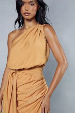 Textured Linen Look Drape Detail Mini Dress