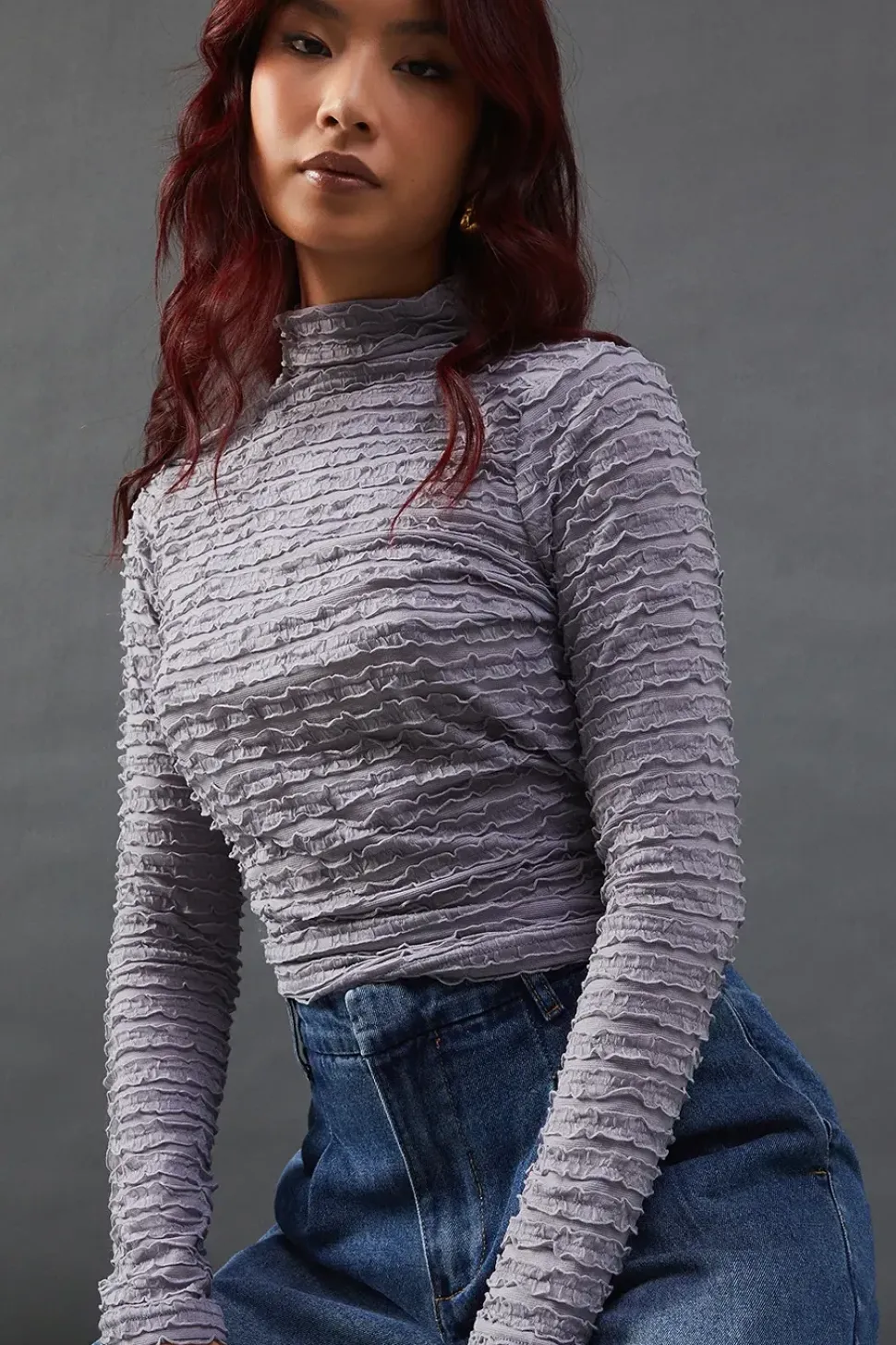 Textured Mesh High Neck Top