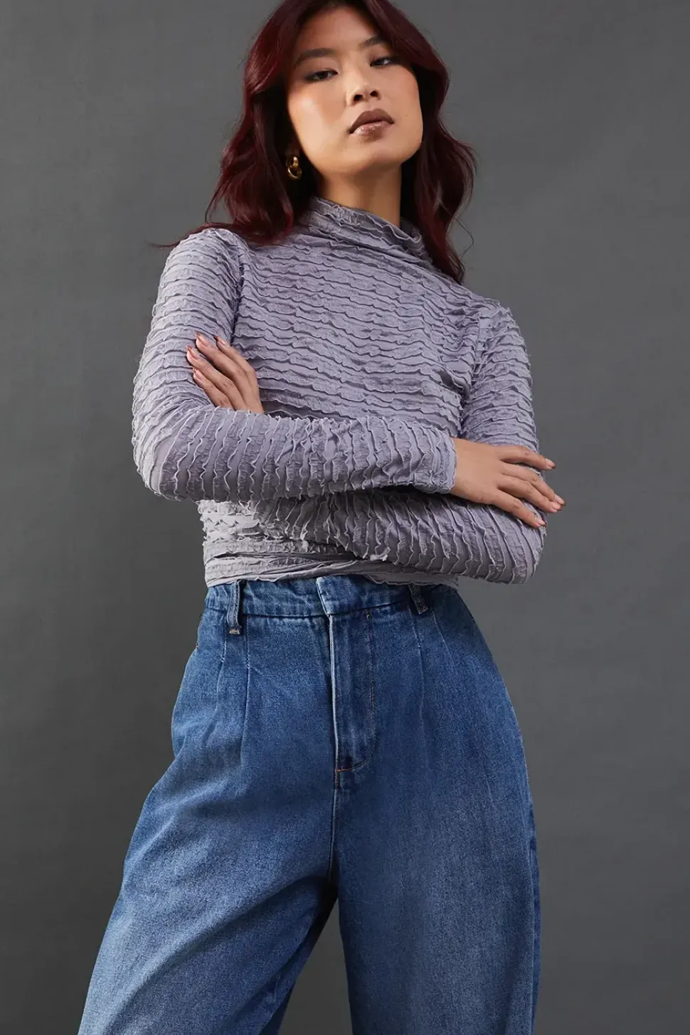 Textured Mesh High Neck Top