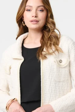 Textured Pocket Detail Crop Knit Jacket