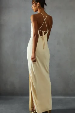 Textured Satin Cowl Neck Maxi Dress