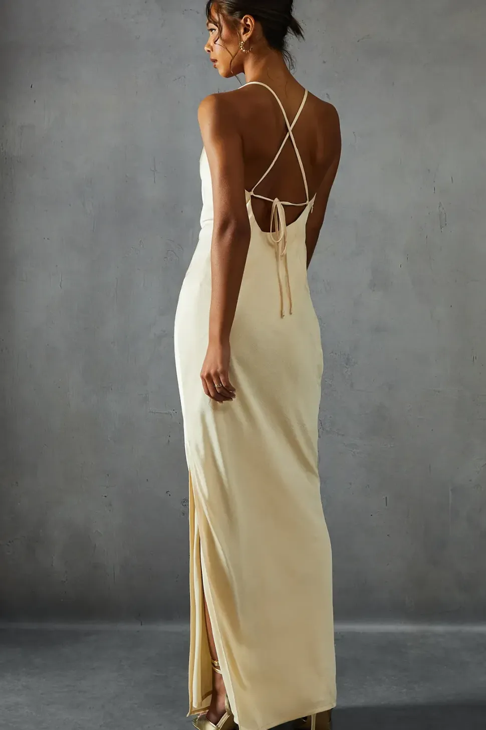 Textured Satin Cowl Neck Maxi Dress