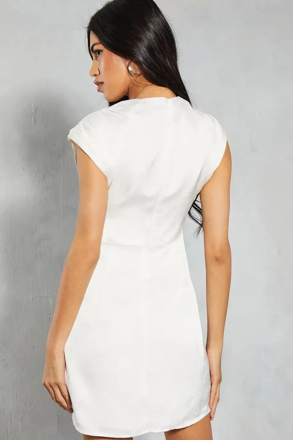 Textured Satin Drape Detail Sleeveless Bodycon Mini Dress