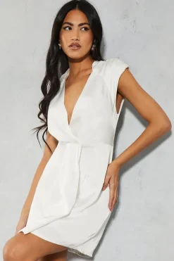 Textured Satin Drape Detail Sleeveless Bodycon Mini Dress