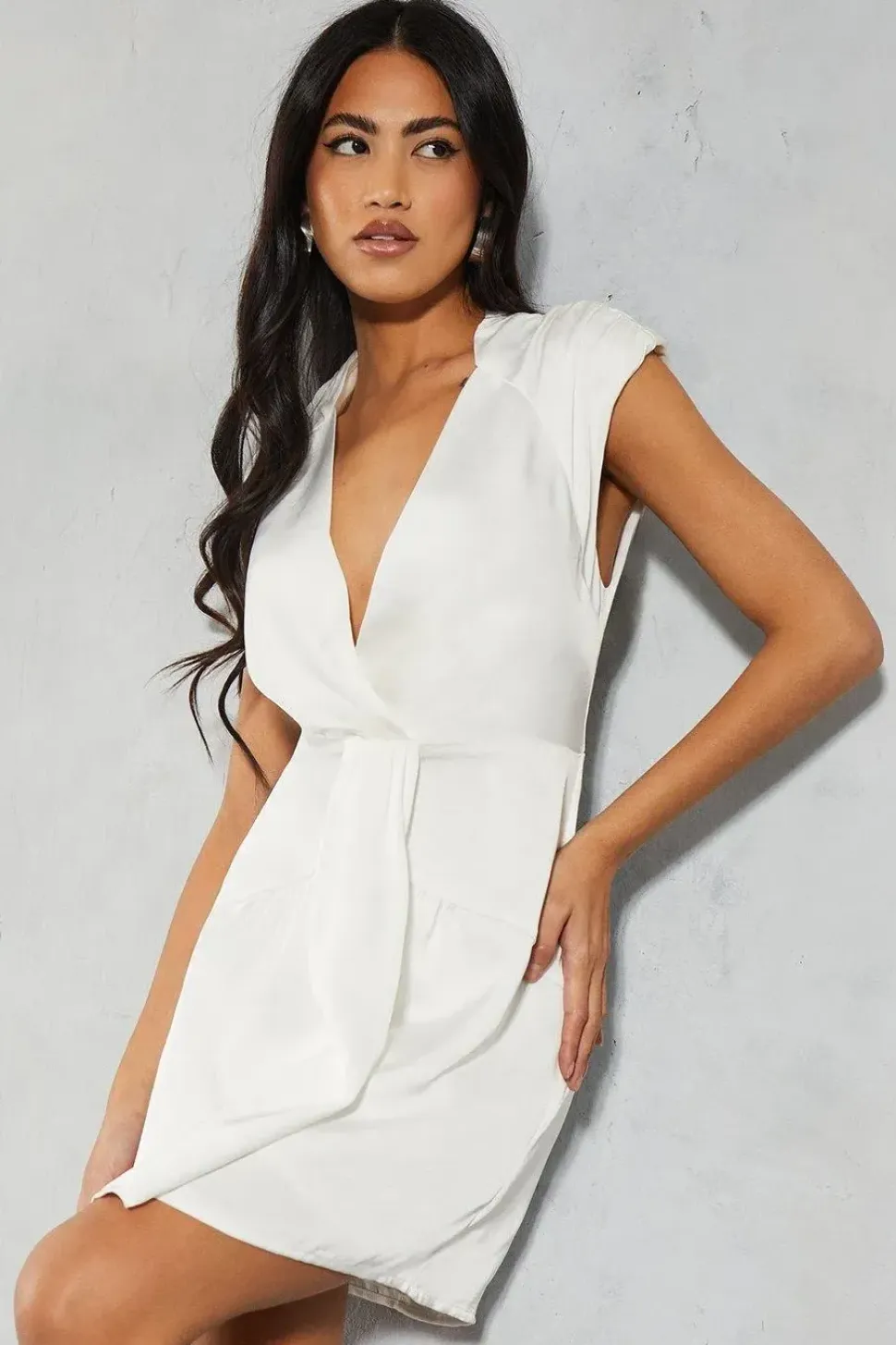 Textured Satin Drape Detail Sleeveless Bodycon Mini Dress