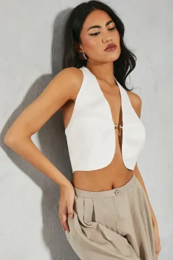 Textured Satin Gold Trim Sleeveless Top