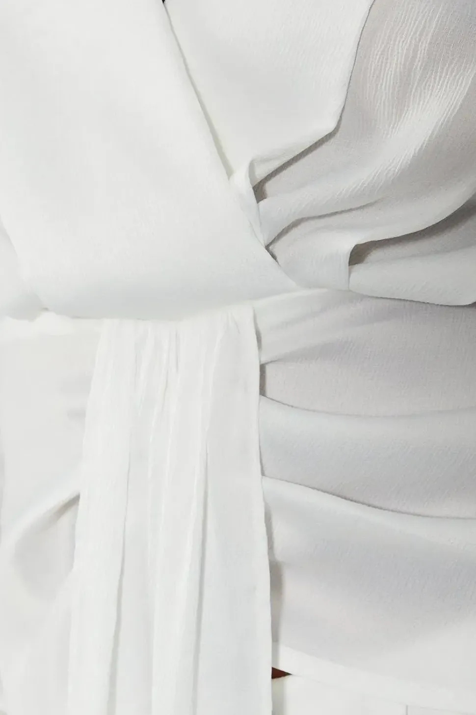 Textured Satin Plunge Neckline Drape Detail Blouse