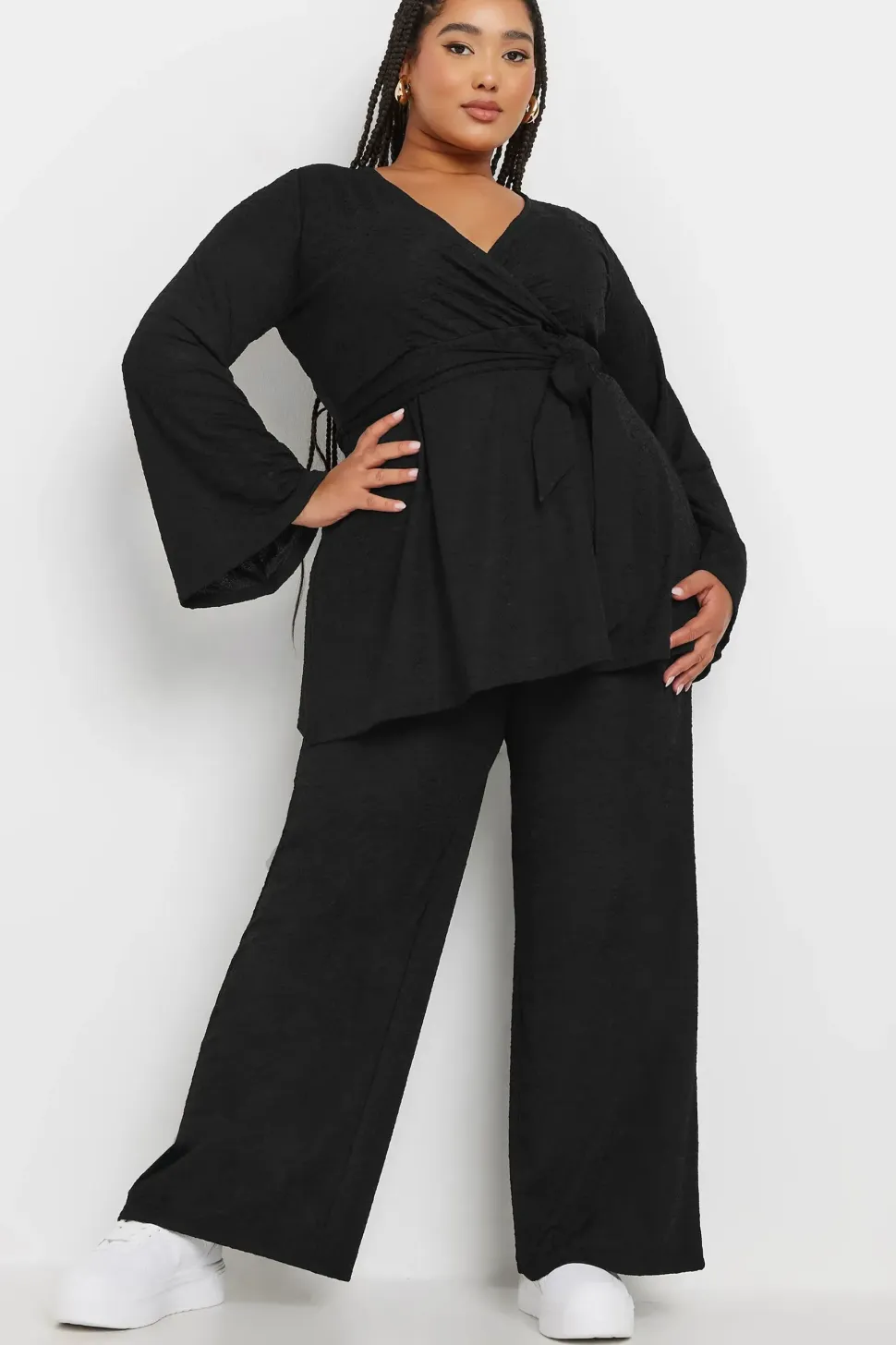 Textured Stretch Wide Leg Trousers