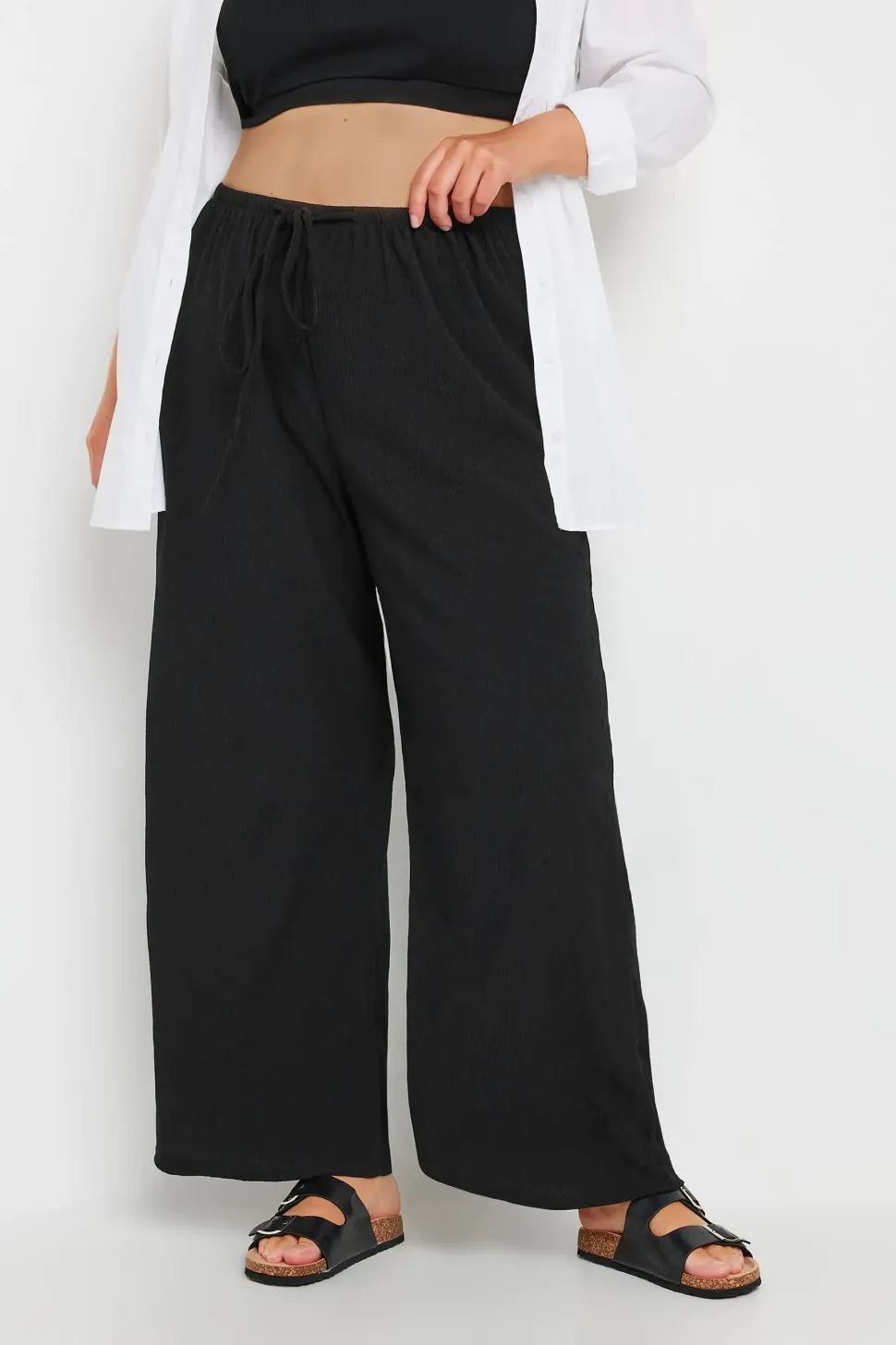 Textured Wide Leg Trousers