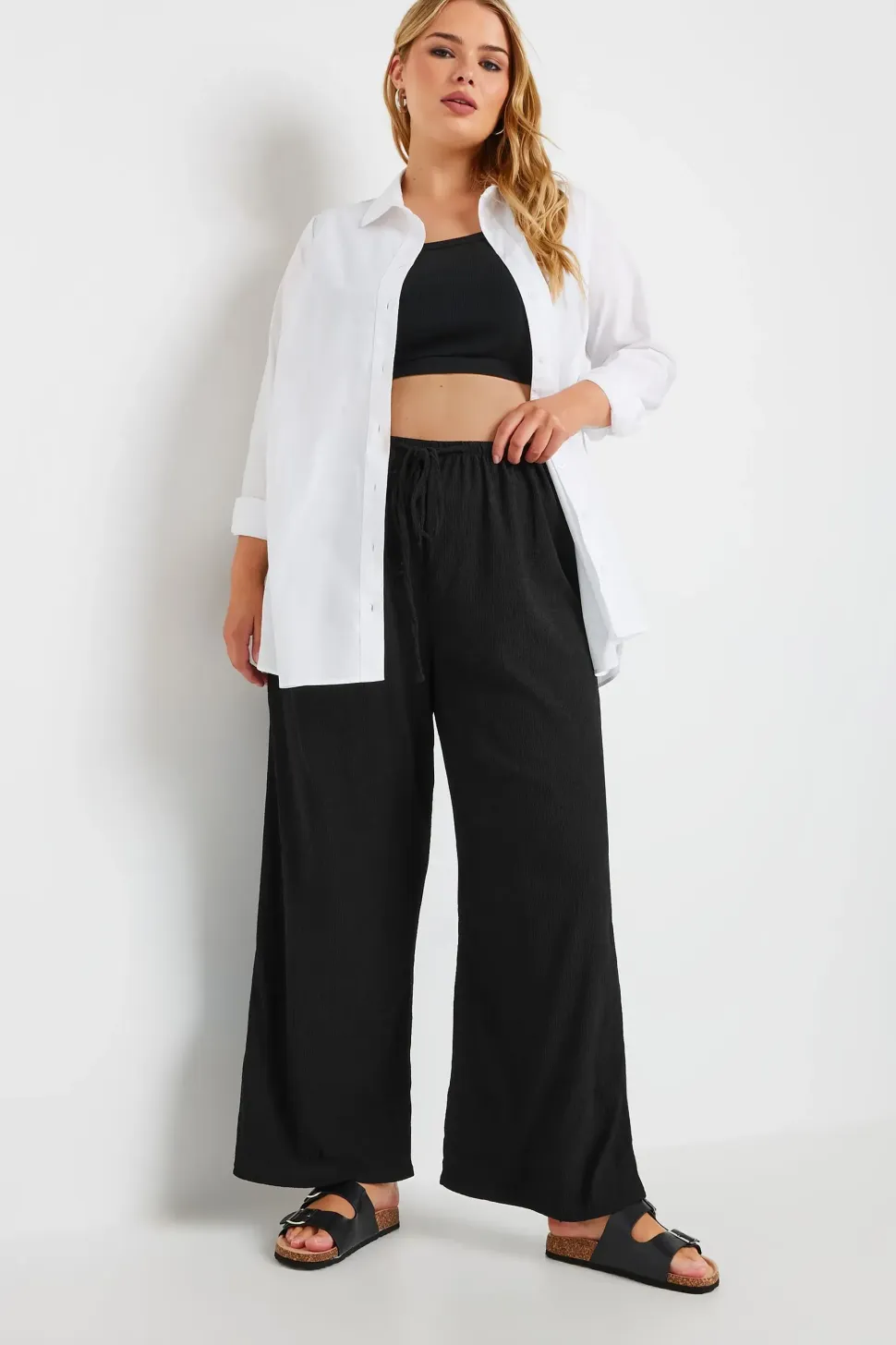 Textured Wide Leg Trousers