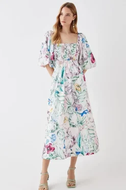 The Collector Pleat Bust Midi Cotton Dress