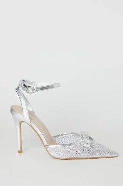 Tiarna Embellished Mesh Bow High Stiletto Heel Pointed Courts