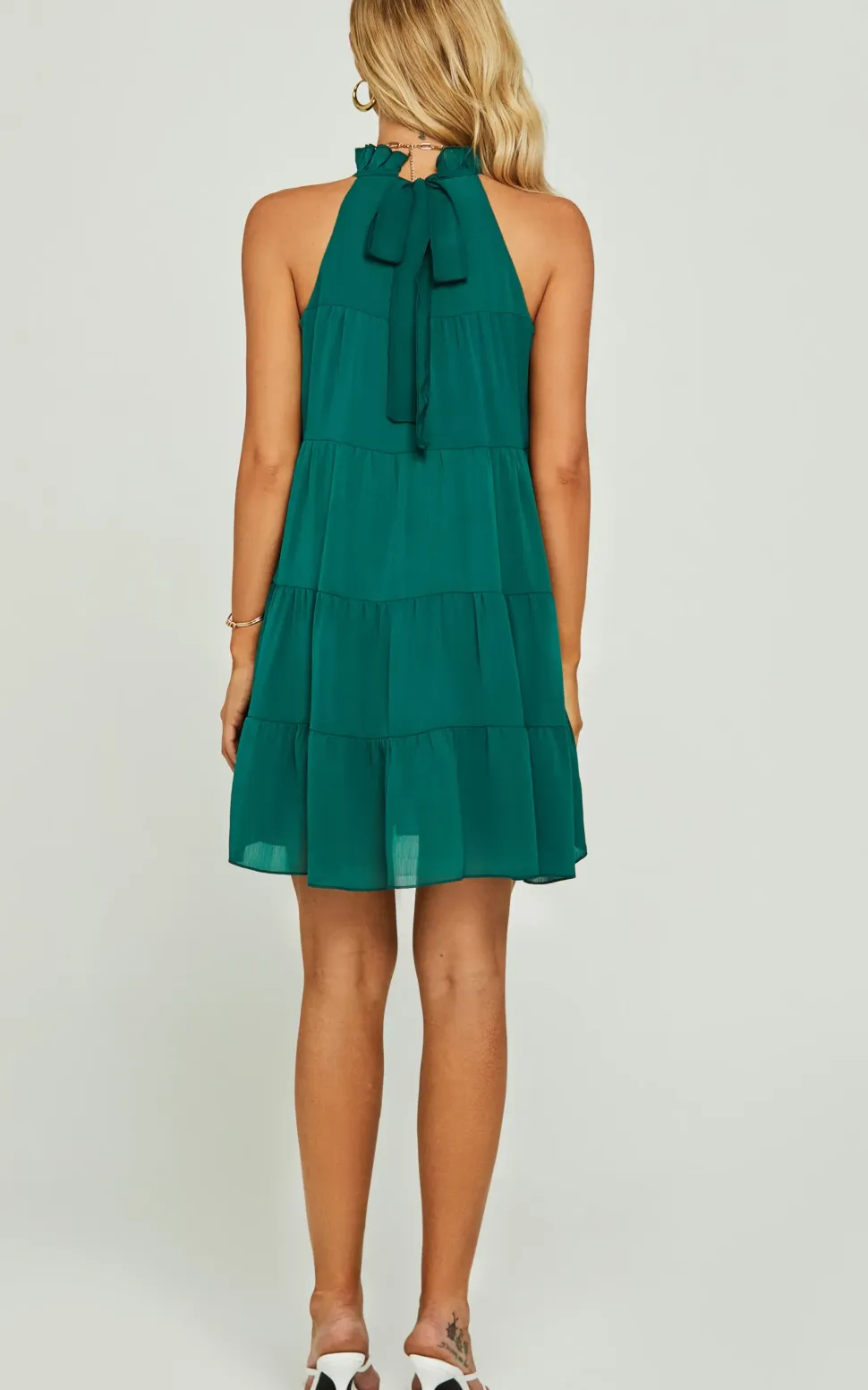 Tie Back Frill Halter Neck Mini Layer Dress In Green