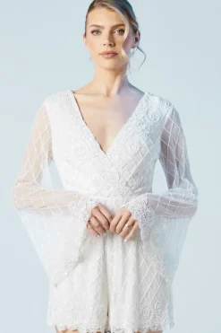 Tie Back  Scallop Edge Embellished Bridal Playsuit
