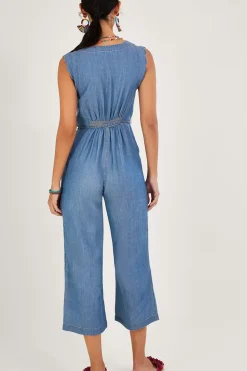 Tie Belt Denim Jumpsuit