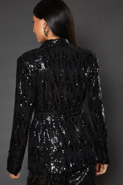 Tie Belted Sequin Blazer