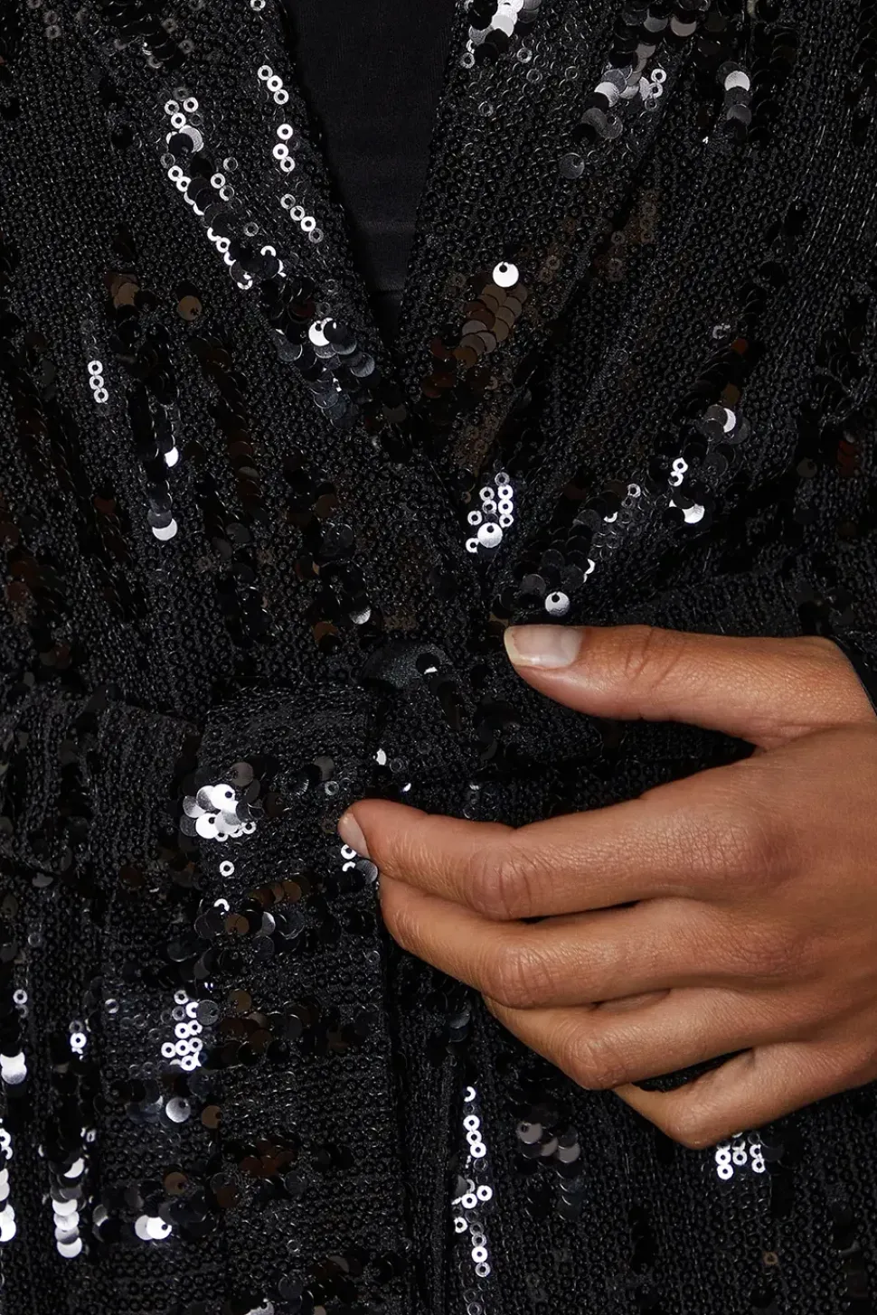 Tie Belted Sequin Blazer