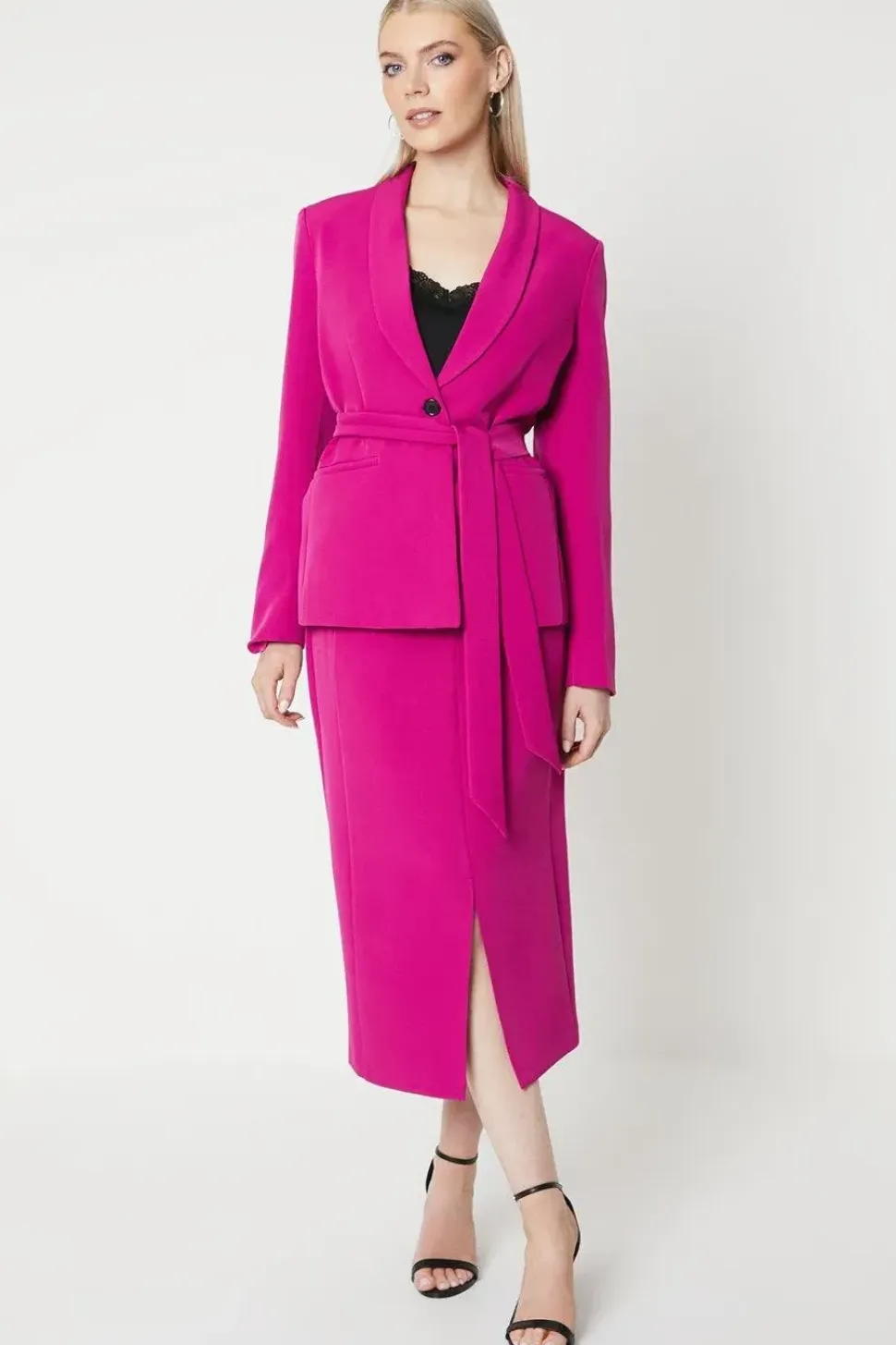 Tie Belted Single Breasted Blazer