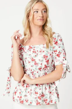 Tie Cuff Puff Sleeve Blouse