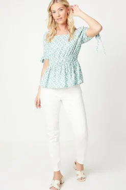 Tie Cuff Puff Sleeve Blouse