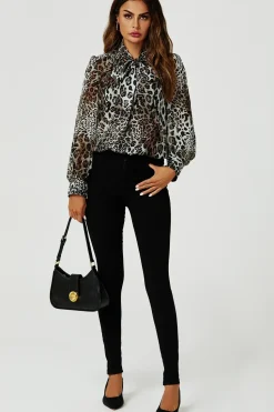 Tie Detail long sleeve Blouse Top In Beige