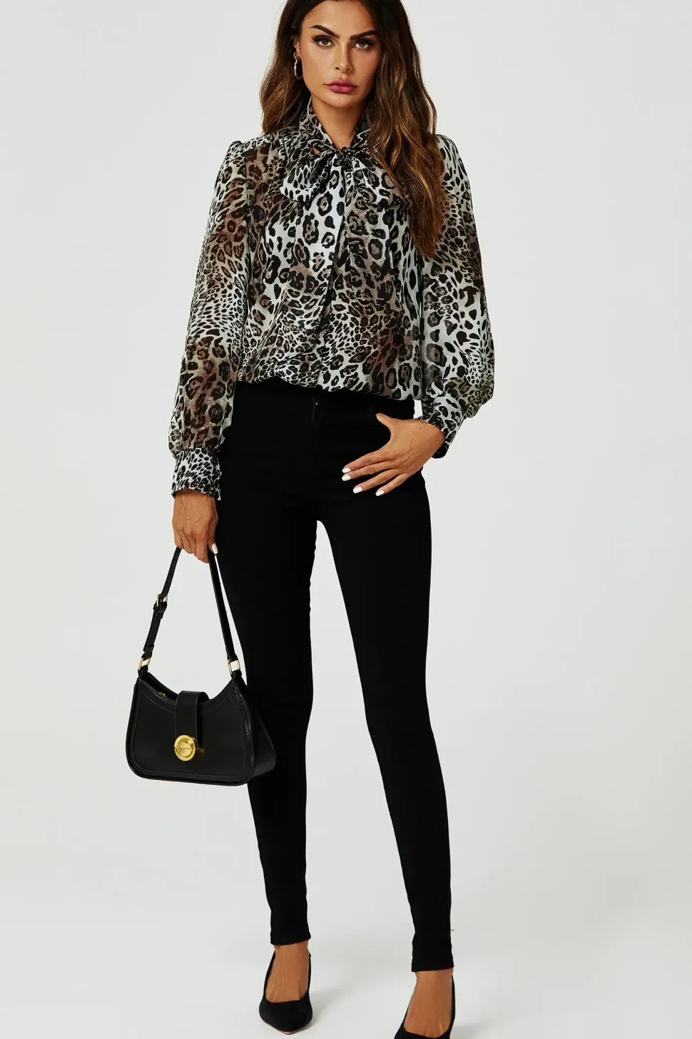 Tie Detail long sleeve Blouse Top In Beige