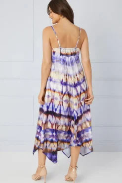Tie Die Satin Ring Detail Hanky Hem Maxi Dress