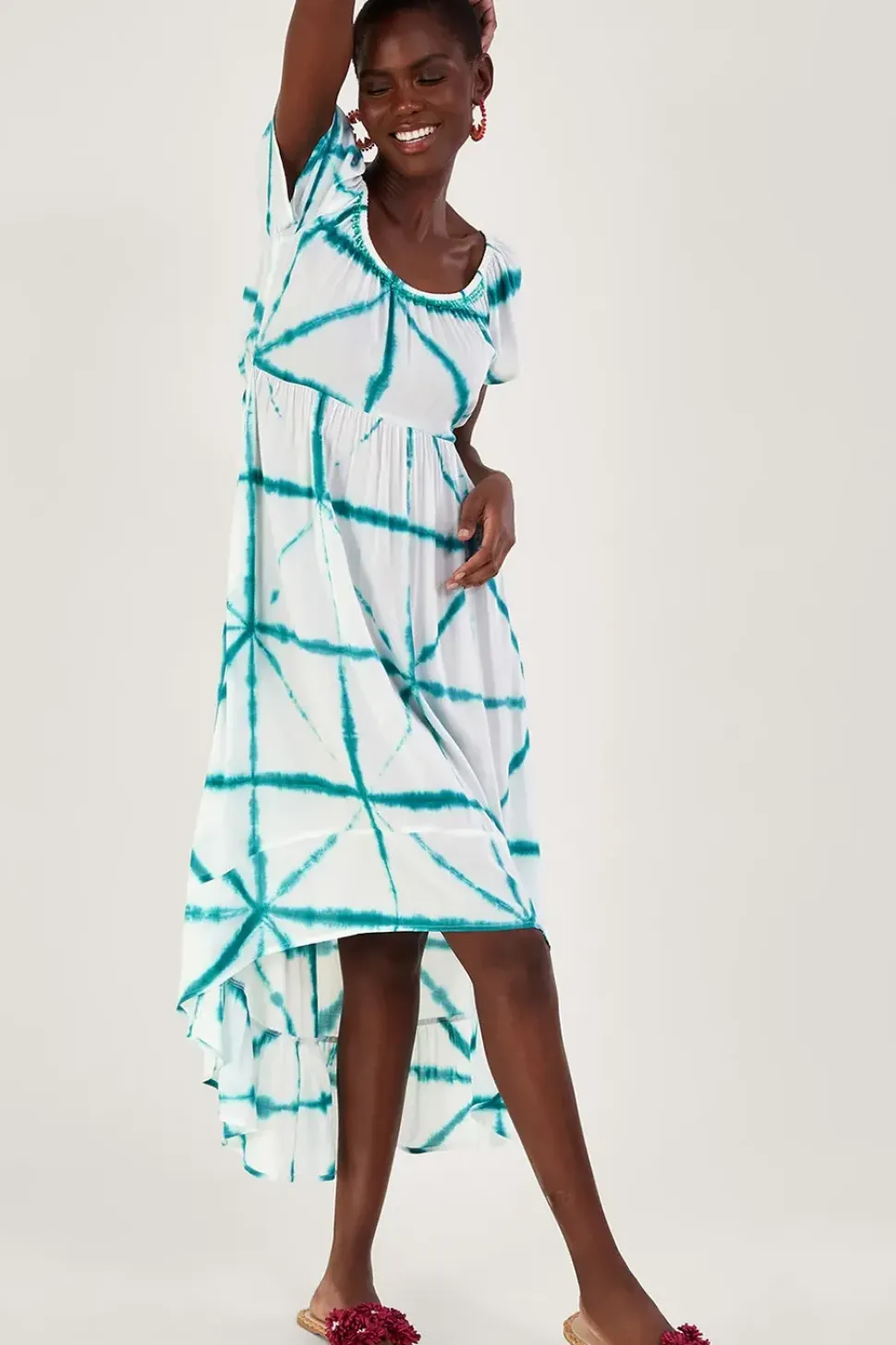 Tie Dye Cross Print High Low Dress