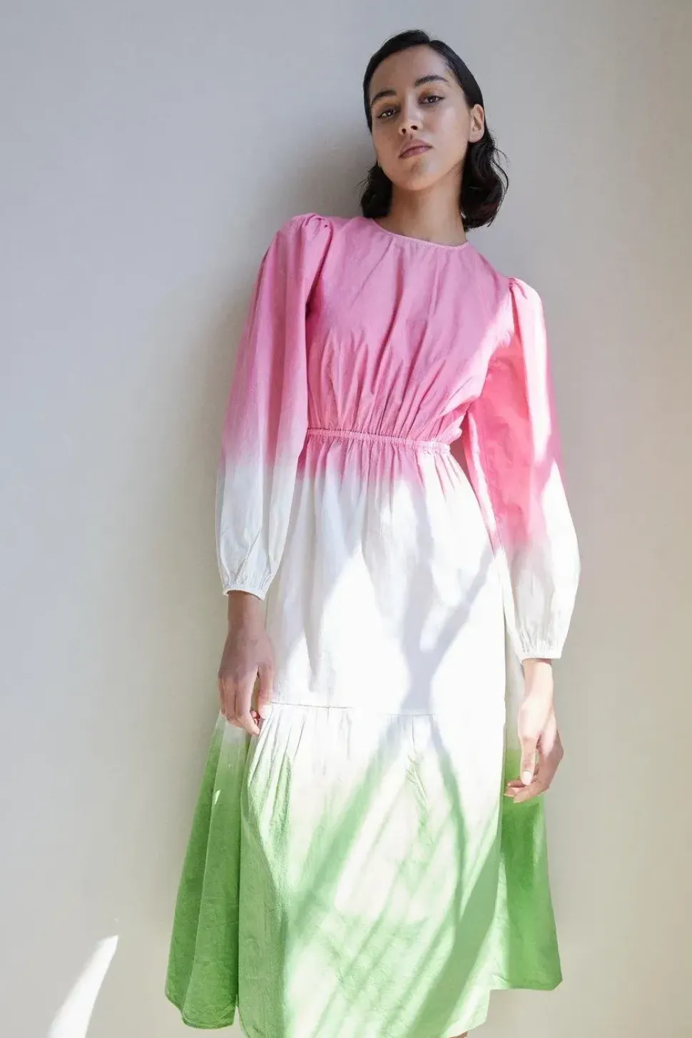 Tie Dye Poplin Lace Up Back Midi Dress