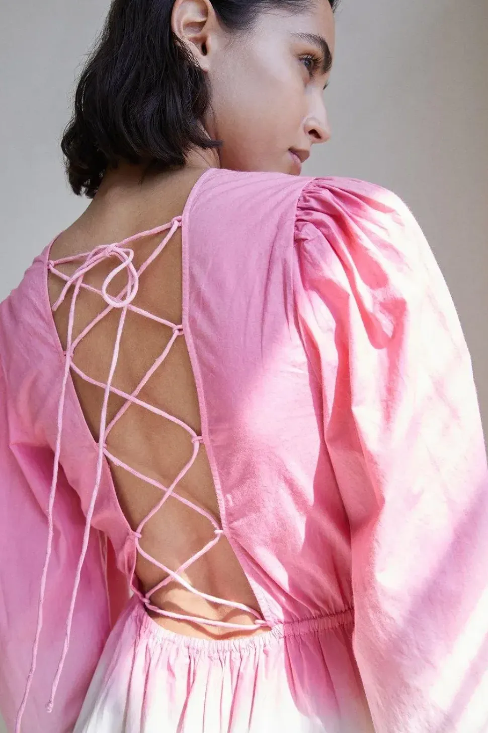 Tie Dye Poplin Lace Up Back Midi Dress