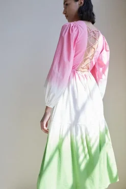 Tie Dye Poplin Lace Up Back Midi Dress