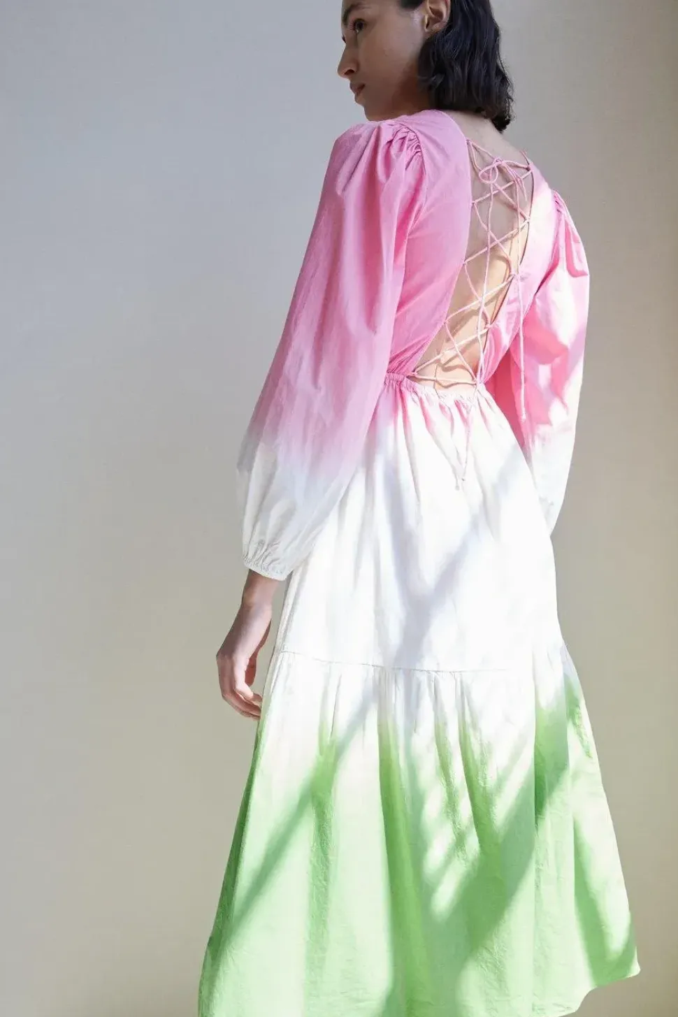 Tie Dye Poplin Lace Up Back Midi Dress
