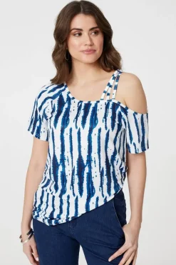 Tie Dye Print Asymmetric Strap Sleeve Top