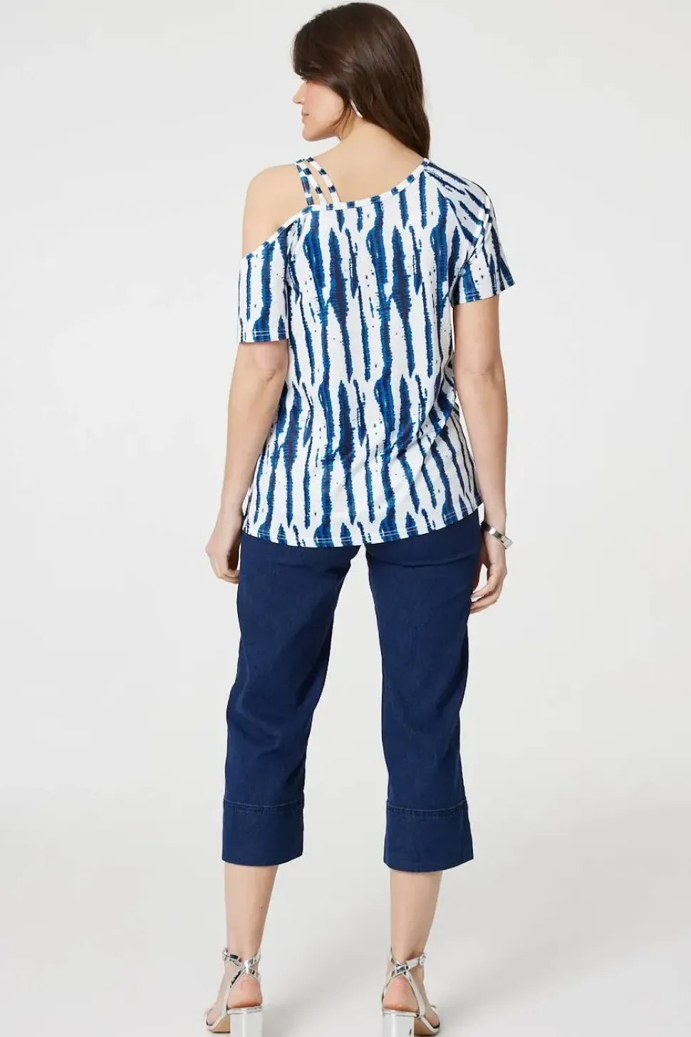 Tie Dye Print Asymmetric Strap Sleeve Top