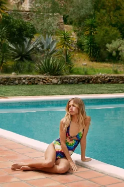 Tie Dye Strappy Ruched Swimsuit